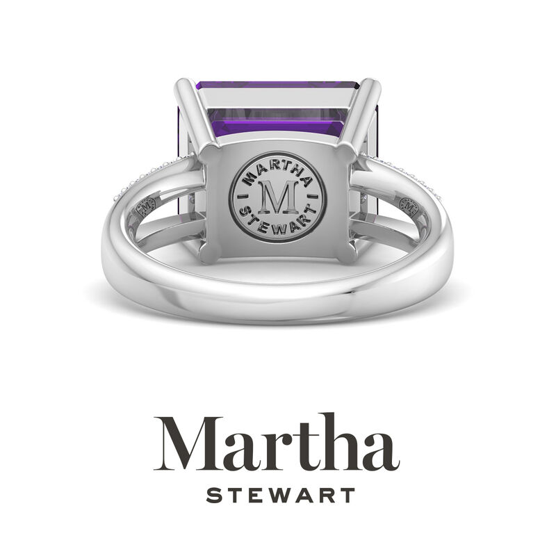 Martha Stewart 5 1/2ctw. Emerald Cut Amethyst & Lab Grown Diamond Ring In Sterling Silver image number null